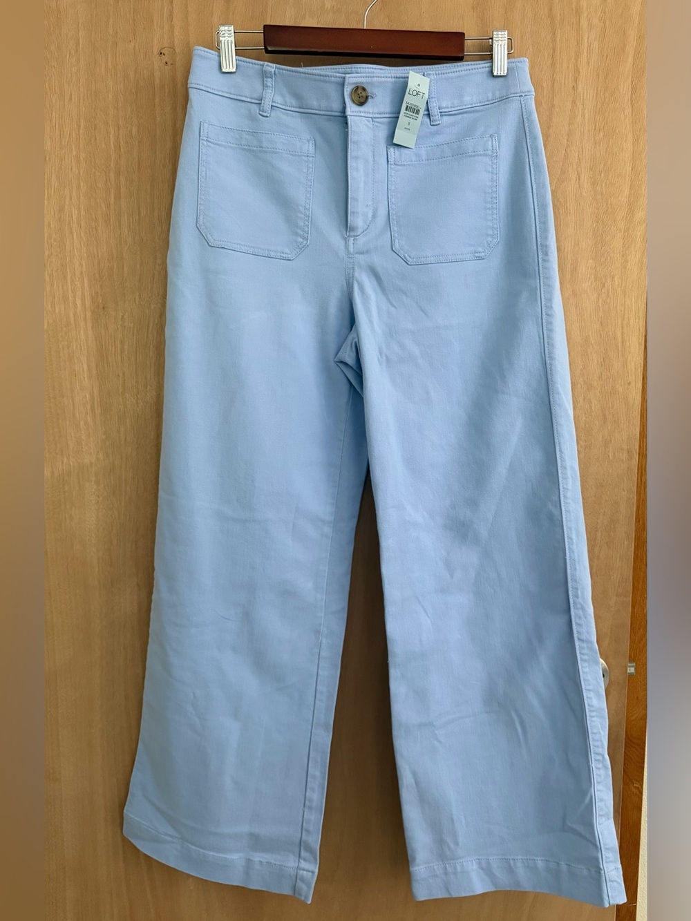 NWT Loft Palmer Light Blue Wide Leg Pants Cotton Twill 8 P